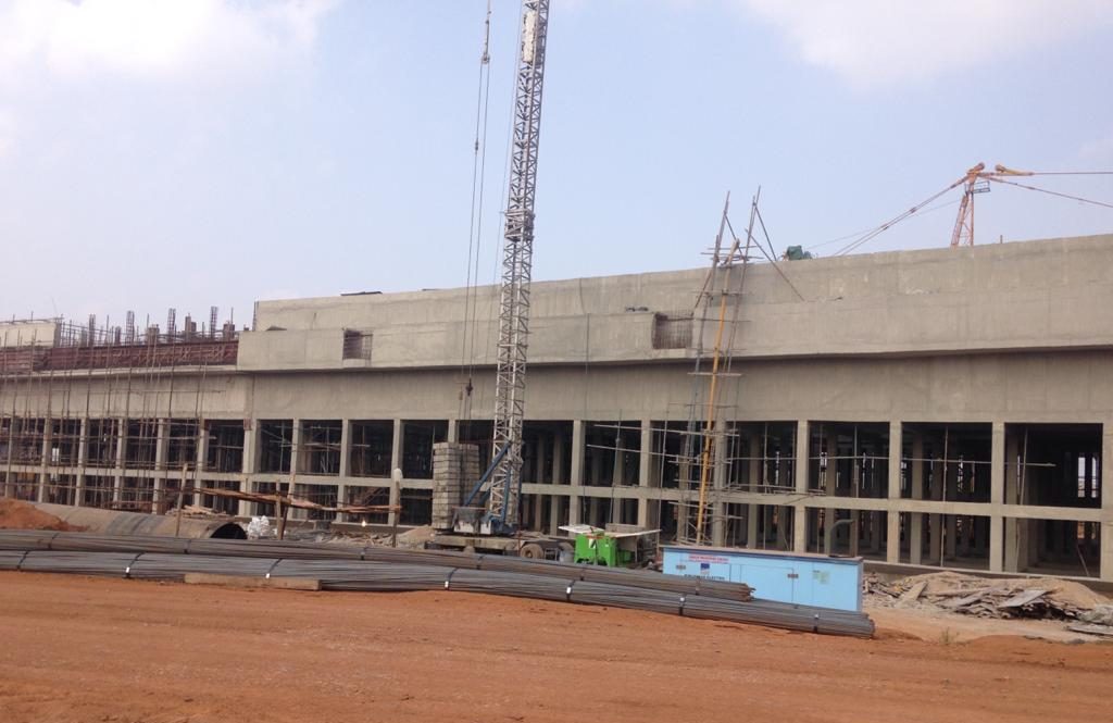 Concrete structure and crane at the cooling tower project in Raigarh